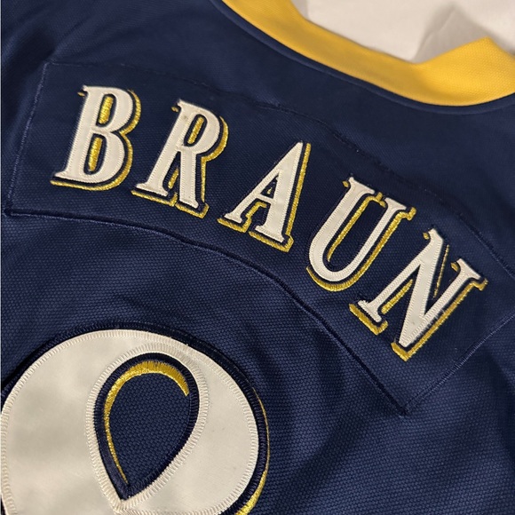 Nike MLB Milwaukee Brewers Baseball Jersey #8 Braun Size XXL Navy Blue Gold - Picture 8 of 11